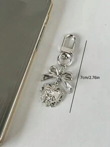 复古蝴蝶结爱心吊坠，包包/手机装饰配件，钥匙扣，丘比特之心吊坠，Y2K可爱百搭包包挂饰，百搭钥匙扣，包包装饰钥匙扣，小礼物，适合送给女性作为生日、情人节、母亲节礼物，情侣配饰 - 銀色 - 查看 11