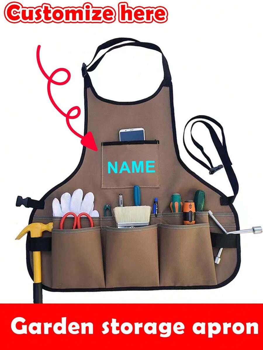 Customized Text Garden Storage Apron, Oxford Cloth Garden Apron, Multifunctional Waterproof Durable, Large Capacity Gardening Tool Storage Apron For Men And Women, Thick Garden Tools