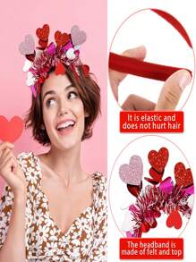 1 pièce, Serre-tête de la Saint-Valentin avec sequins en forme de cœur. Accessoire de cheveux de la Saint-Valentin en fil de métal rouge. Accessoire de photo de fête, décoration de mariage. Accessoire de cheveux pour femmes et filles. Accessoire pailleté pour carnaval, fête à thème romantique, fournitures de décoration de mariage