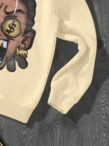 Lonblece 2 件男士秋季服装：图形卡通肖像印花连帽运动衫和配套运动裤/慢跑裤套装 - 卡其色 - 查看 6