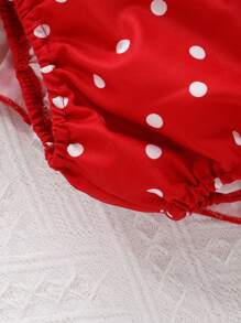 Set de 3 piezas para outfit de verano de niñas bebé - Body con volantes y moño, short estampado de lunares blancos y diadema