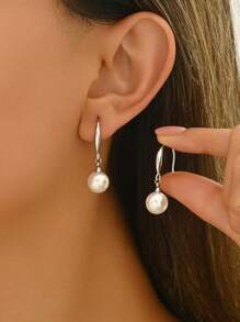 1 Cặp bông tai móc bằng thép không gỉ mặt dây chuyền ngọc trai thời trang, màu vàng và bạc, phong cách cổ điển, phụ kiện đa năng cho phụ nữ, lễ kỷ niệm, đám cưới - bông tai ngọc trai - Xem 12