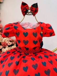 Vestido Infantil Festas Natal Princesas Vermelho Acomp. o Laço