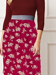Boho Vintage Magenta Ivory Coral Pink Yellow Stripe  Band Trim Midi  Swing Southern Dress | Small-3 XL Plus - 紅色 - 查看 2