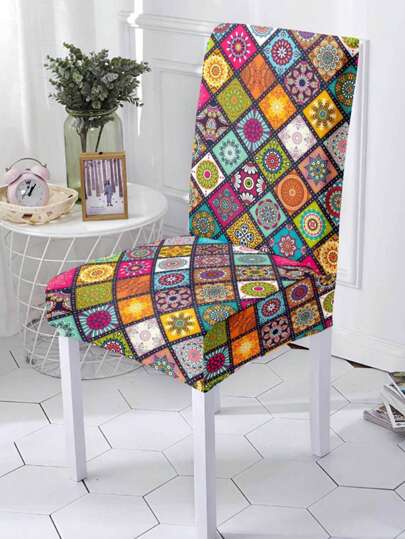 1/4/6 peças Capas de cadeira elásticas de seda com estampa floral boêmia e encosto alto, coloridas, à prova de poeira, para sala de estar, sala de jantar, quarto, escritório