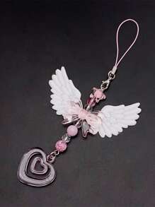 可爱翅膀蝴蝶结心形手机挂件手机吊坠链适合女孩女士时尚甜美钥匙扣包装饰配件礼物情人节汽车配件包袋饰品学院风可爱哥特 Y2k