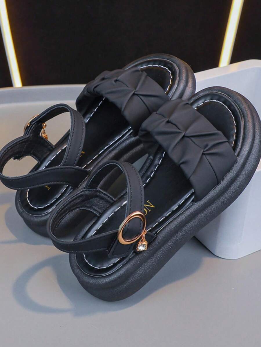 1 Pair Girl's Minimalist Fashion Leather Flat Shoes, Suitable For Summer