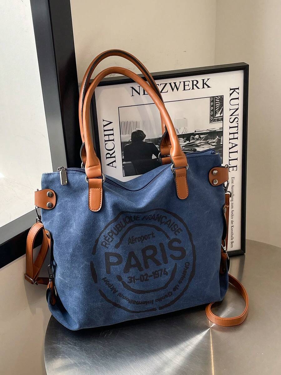 Spacious Casual Versatile Tote Bag, Fashion Crossbody Bag, Suitable For Students, Work, Outdoor Commute, Shoulder Bag - Blue - View 1