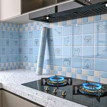 1 Roll Cartoon Style Self-Adhesive Removable Wallpaper, PET Aluminum Foil Material Contact Paper - Heat Resistant, Waterproof, Removable, Suitable For Kitchen Backsplash, Dining Room, Living Room Wall Protection, Cabinet, Tabletop Renovation, Home Decor Sticker, Easy To Cut And Install, Size 60*300/500/1000cm