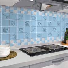 1 Roll Cartoon Style Self-Adhesive Removable Wallpaper, PET Aluminum Foil Material Contact Paper - Heat Resistant, Waterproof, Removable, Suitable For Kitchen Backsplash, Dining Room, Living Room Wall Protection, Cabinet, Tabletop Renovation, Home Decor Sticker, Easy To Cut And Install, Size 60*300/500/1000cm