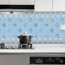 1 Roll Cartoon Style Self-Adhesive Removable Wallpaper, PET Aluminum Foil Material Contact Paper - Heat Resistant, Waterproof, Removable, Suitable For Kitchen Backsplash, Dining Room, Living Room Wall Protection, Cabinet, Tabletop Renovation, Home Decor Sticker, Easy To Cut And Install, Size 60*300/500/1000cm