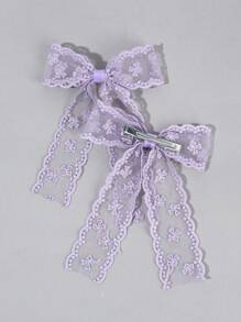 2pcs Purple Lace Bow Hair Clips, Women's Solid Color Lace Bow Crocodile Clips, Long Tail Elegant Bow Hair Clips, Wedding Party Holiday Gift, Bow Hair Clips, Women's Hair Accessories, Claw Clips, School Supplies - Purple - View 5