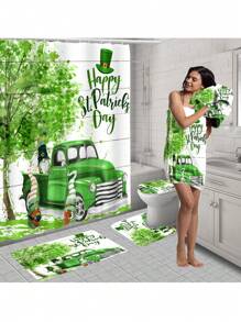 1pc/2pcs/4pcs/6pcs St Patrick's Day Shower Curtain Set With 12 Hooks, Toilet Covers Seat, Bath Mats Non-Slip Rug Carpet, 2 Pieces Ultra-Soft Large Bath Towel, Absorbent Hand Face Towels Washcloths Kitchen Dish Towel, Bathroom Accessories Boy Valentine Heart Valentine Home Bathroom Decor Summer Back To School