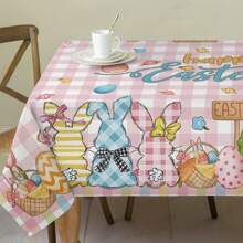 1pc, Happy Easter Tablecloth, Pink Plaid Table Cloth, Bunny, Truck,Tulip, Easter Eggs, Floral Tablecloth, Round Tablecloth, Rectangular Tablecloth, Easy Clean, Home Decor, Perfect For Kitchen, Living Room & Outdoor Party