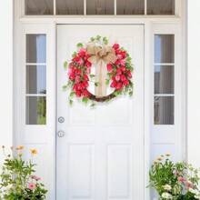 17.7Inch Valentines Day Wreaths For Front Door Valentine's Day Wreath Artificial Valentines Day Door Wreath Of Tulips For Valentine's Day Anniversary Decoration - 紅色 - 查看 2