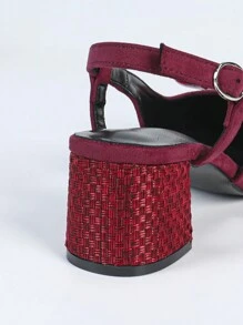 Elegante pumps met hoge hak en strikversiering voor dames, bordeauxrode fluwelen schoenen met vierkante neus en dikke hak, geschikt voor bruiloften en alle seizoenen