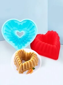 1 件心形蛋糕模具，硅胶，8.07 * 8.0 * 2.95 英寸，心形蛋糕模具，不粘硅胶蛋糕模具，适用于婚礼、情人节和家庭蛋糕，烘焙工具