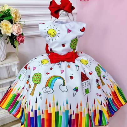 Vestido Infantil Branco Aquarela Luxo Festas Formaturas Princesas