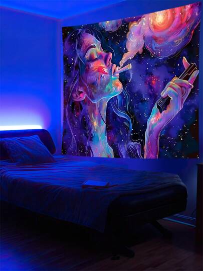 Tapiz reactivo a la luz negra, tapiz de pared estética con vibras positivas, tapiz para el dormitorio
