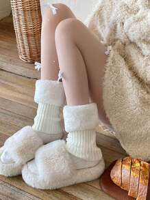 1 pereche de încălzitoare pentru picioare albe groase pentru femei, încălzitoare confortabile pentru picioare pentru toamnă și iarnă