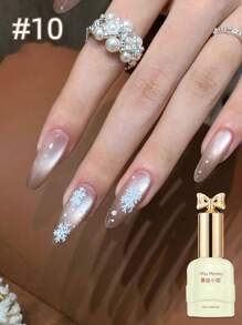 1 件 10ml 玻璃珠粉色猫眼磁性凝胶指甲油，全息粉色猫眼凝胶指甲油，凝胶面漆，适合 DIY 美甲 - 无磁棒