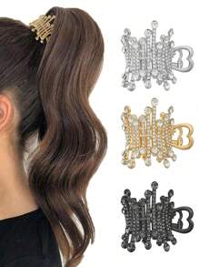 1 Stück/3 Stück FRDTLUTHW Strass kleine Haarklemmen für hohen Pferdeschwanz, glänzende Haarklammern für Frauen mit dickem langem Haar (3 Farben, 3er Pack)