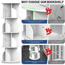 OYAJIA Rotating Bookshelf, Small Corner Bookshelf For Small Space, 360 Display 4 Tier Floor Standing Bookcase Storage Rack, Wood Narrow Book Shelf Organizer For Bedroom, Living Room, White - White - View 8