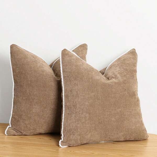 1pc Luxury Decorative Pillow Case, Textured Chenille Trim Square Sofa Cushion Cover, Modern Bohemian Style Woven Throw Pillow Sham Without Insert, Suitable For Sofa, Living Room, Bedroom, Cottage, Also As Gift