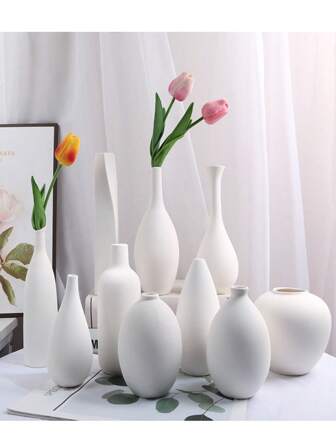 Vaso da fiori in ceramica bianca smaltata stile europeo minimalista, piccolo, bottiglia di profumo in ceramica impermeabile, decorazione da scrivania