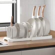 1 pièce Étagère de rangement de cuisine réglable, convient pour les couvercles de casserole, les ustensiles, les ustensiles de cuisine, peut être placée sur le comptoir ou dans un tiroir, rack de rangement multifonctionnel et économe en espace