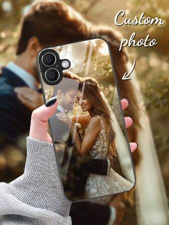 1個 カスタマイズされた写真プリントの黒いスマホケース、iPhone 15 Pro Max/S25 Ultra/S25 Plus/Redmiおよびその他のモデル対応、結婚式の写真のカスタマイズ、カップル、友人、家族、卒業式、季節のピックへの贈り物、2025phonecase