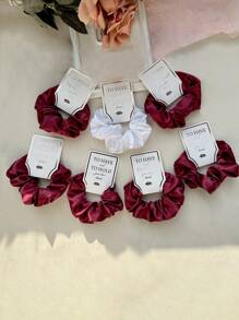 7pcs Satin Scrunchies For Weddings, Red/White Versatile & Sweet Hair Ties Suitable For Weddings, Bachelorette Parties, Bridesmaid Gifts, Women Giftsscrunchy Hair Ties