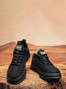 Moda Hombre Suela Gruesa Casual Sneakers,Tenis con cordones transpirables de punta redonda,Calzado de trabajo antideslizante de caña baja con diseño de monograma,senderismo zapatos casuales para,Botas de color sólido,Zapatos de reparación resistentes al aceite,Zapatos de laboral resistentes a la suciedad,apatos deportivos versátiles y multiusos adecuados para el trabajo, uso diario, viajes y construcción. - Negro - Ver 7