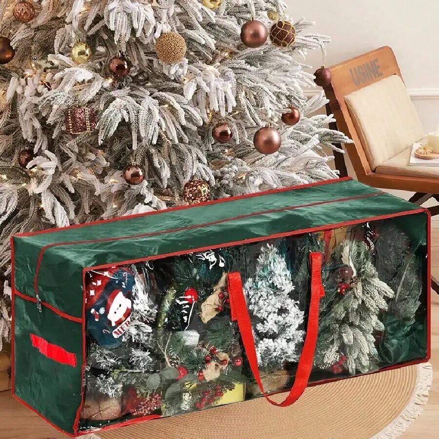1 pieza Bolsa de almacenamiento impermeable para árbol de Navidad con ventana de visualización - Bolsa de plástico rectangular con cremallera gruesa, adecuada para árbol de Navidad artificial de 7.5/9.5 pies, a prueba de polvo, polilla y humedad, con asa, conveniente para almacenar debajo de la cama o en el armario - Multicolor - Ver 1