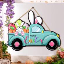1Pc Happy Easter Bunny Door Sign Decor Easter Egg Bunny Car Wooden Wall Hanging Plaque Sign Rabbit Easter Spring Wreath Decorations For Farmhouse Spring Easter Theme Party Decor Home Front Door Porch Wall Decor