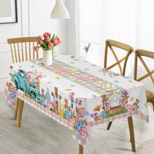 1pc, Happy Easter Tablecloth, Pink Plaid Table Cloth, Bunny, Truck,Tulip, Easter Eggs, Floral Tablecloth, Round Tablecloth, Rectangular Tablecloth, Easy Clean, Home Decor, Perfect For Kitchen, Living Room & Outdoor Party