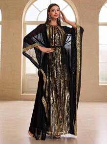 YISIKADO 2 piezas Vestido de noche de estilo de Oriente Medio con lentejuelas y gasa para mujeres, vestido de invitada de boda, vestido de fiesta, vestido formal, vestido de gala - Multicolor - Ver 4