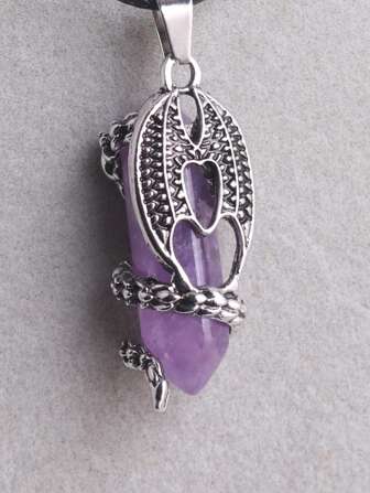 1 件复古 Aspide 天然石灵气水晶玛瑙红玉髓紫水晶蛋白石缟玛瑙虎眼玫瑰石英毒蛇子弹尖六角柱疗愈吊坠项链适合男士 Agkistrodon Halys 创意精神秋千 45 厘米黑绳链配饰