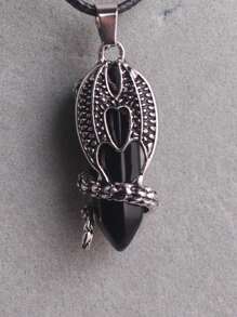 1pc Retro Aspide Natural Stone Reiki Crystal Agate Carnelian Amethyst Opal Onyx Tiger Eyes Rose Quartz Viper Bullet Pointed Hexagonal Column Healing Pendant Necklace For Men's Agkistrodon Halys Creative Spiritual Swing 45cm Black Rope Chain Accessory - Hexagonal Column - View 3