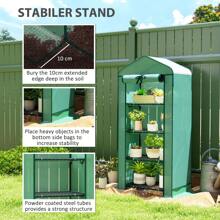Outsunny 4 Tier Mini Greenhouse With Screen Roof, 27.6" X 19.7" X 62.2", Portable Small Greenhouse With High Strength PE Cover - Green - View 8