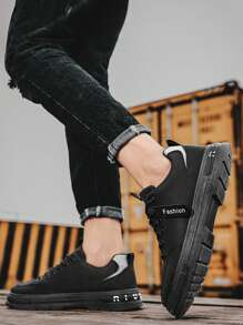 Moda Hombre Suela Gruesa Casual Sneakers,Tenis con cordones transpirables de punta redonda,Calzado de trabajo antideslizante de caña baja con diseño de monograma,senderismo zapatos casuales para,Botas de color sólido,Zapatos de reparación resistentes al aceite,Zapatos de laboral resistentes a la suciedad,apatos deportivos versátiles y multiusos adecuados para el trabajo, uso diario, viajes y construcción. - Negro - Ver 6
