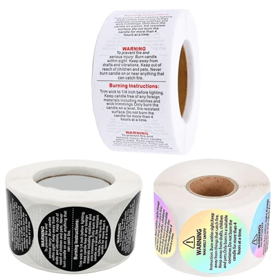 1 Roll 500pcs Candle Warning Labels, 38mm/1.5 Inch Round Candle Safety Label Stickers, 3 Color Options, For Candle Making DIY Candle Jars