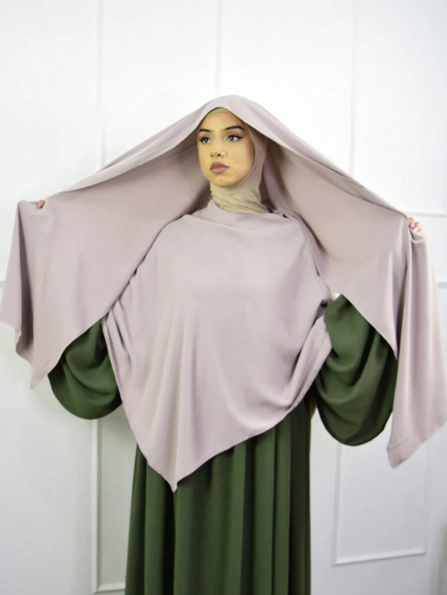 1 件女士休闲即穿 Khimar 套装，含厚雪纺头巾，一体式连帽头巾 + 披肩，朴素，经典纯色，适合日常祈祷穿着