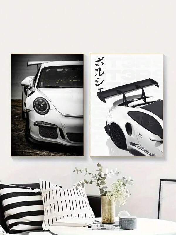 1/2 Stücke moderner Mode Schwarz-Weiß Sportwagen Poster, minimalistischer Stil Supersportwagen Leinwandkunst, Sportwagen Drucke, Wandgemälde Kunstwerke als Geschenke