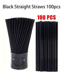 50/100/150/200Pcs Black Flexible Plastic Straws, Bendy Party Fancy Straws, Plastic Drinking Straws, Coffee And Cocktail Stirrers, Drink Accessories, For Milkshakes, Smoothies, Boba, Bubble Tea, Ice Coffee, Perfect For Home Camping Picnic Party, Party Supplies, Home Use School Supplies,Back To School