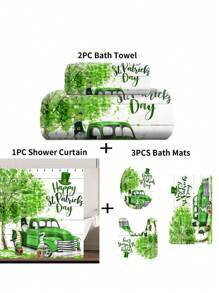 1pc/2pcs/4pcs/6pcs St Patrick's Day Shower Curtain Set With 12 Hooks, Toilet Covers Seat, Bath Mats Non-Slip Rug Carpet, 2 Pieces Ultra-Soft Large Bath Towel, Absorbent Hand Face Towels Washcloths Kitchen Dish Towel, Bathroom Accessories Boy Valentine Heart Valentine Home Bathroom Decor Summer Back To School