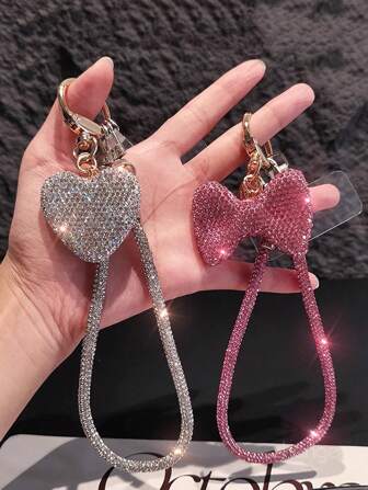 Premium Bling Lanyard With Fashionable Heart & Bow Design For Women, Versatile Phone Wrist Strap Gifts For Mother, Family, Friends, Birthday, Holiday Phone Charm, Phone Chain