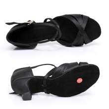 Latin Dance Shoes For Women Soft Sole Rhinestone Buckle Salsa Ballroom Performance Shoes Professional Practice Dance Shoes 5/7cm Heel, 34-41EU. - Gót đen 5cm - Xem 3