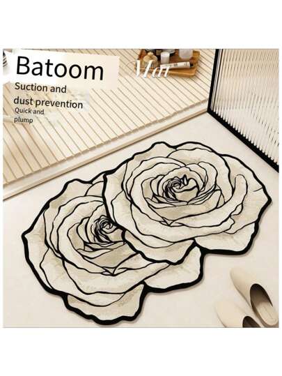 1 pièce Tapis de sol en silicone floral rose, impression haute définition, bords lisses, absorbant et séchage rapide, résistant aux moisissures, doux et confortable, facile à nettoyer, fond antidérapant robuste, convient pour la salle de bain, la cuisine, les tapis de bain, les paillassons, les petits tapis, la décoration d'intérieur, les tapis d'extérieur, tapis lavable