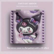 Sanrio 1 pieza Espejo plegable de vanidad encantador con gatito y calabaza - Acabado metálico pulido, acabado de cristal, sin perfume, diseño de dibujos animados, adecuado para el uso en tocador